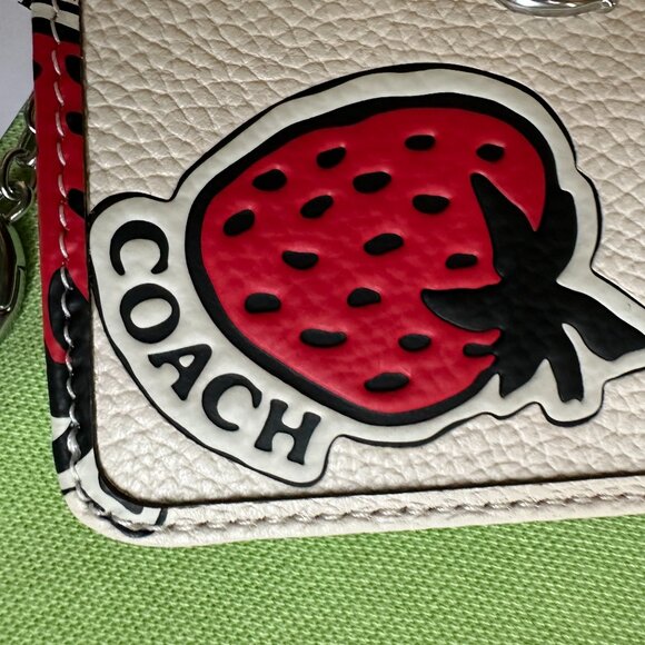 COACH STRAWBERRY PRINT LEATHER MINI SKINNY ID CASE:NWT STRAWBERRY/CHALK … - Picture 5 of 15